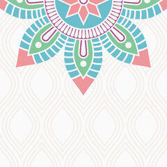 Invitation graphic card with mandala. Vintage decorative elements. Applicable for covers, posters, flyers, cards. Arabic, islam, indian, turkish, chinese, ottoman motifs. Color vector illustration. - 780273738
