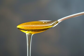 A spoonful of honey drips down the side of a spoon