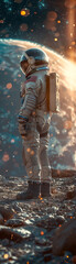 Astronaut, futuristic suit, on alien planet, sci-fi movie, 3D render, Backlights, Chromatic Aberration