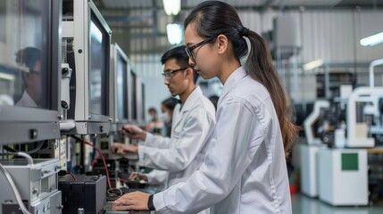 Mechanical engineers collaborate in a high-tech lab, developing the next generation of sustainable energy machines.