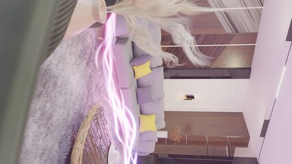 Luxury interior design of living room and energy flow 3d render, vertical - Powered by Adobe