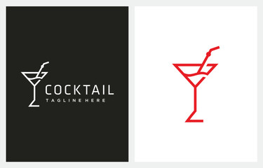 Cocktail Glass Line Art Gold Luxury logo design vector inspiration