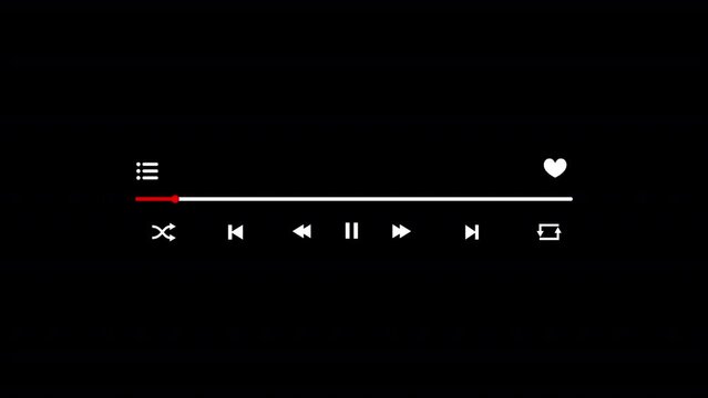 music player template, music timeline video track player, music player overlay template, media player  Audio music timeline bar moving with track on black background.