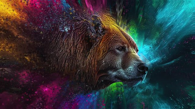 Abstract bear with splashes of paint.