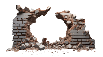 Broken brick wall, cut out