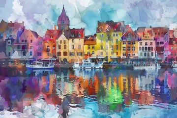 Fototapeta premium colorful image of a city with colorful buildings in the background