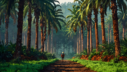 a footpath that cuts through the oil palm plantation