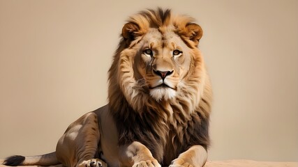 a lion set on a beige backdrop. It's a textual space. duplicate the space. for post cards - obrazy, fototapety, plakaty