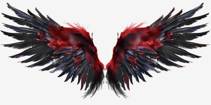 A Pair Of Wings In Black Color With Red Blood Stains On It, Isolated On White Background In Png Style.