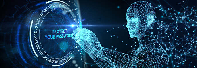 Secure internet access and personal information security. PROTECT YOUR PASSWORD. 3d illustration