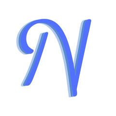 The Letter "N" in the English Alphabet, blue color, isolated on white background