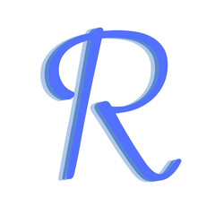 The Letter "R" in the English Alphabet, blue color, isolated on white background