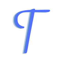 The Letter "T" in the English Alphabet, blue color, isolated on white background