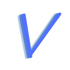 The Letter "V" in the English Alphabet, blue color, isolated on white background