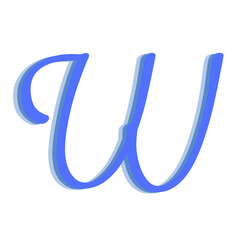 The Letter "W" in the English Alphabet, blue color,  isolated on white background