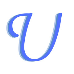 The Letter "U" in the English Alphabet, blue color,  isolated on white background