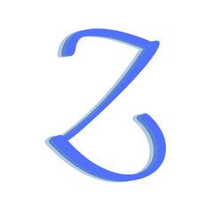 The Letter "Z" in the English Alphabet, blue color,  isolated on white background