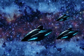 spaceships fleet traveling across the universe