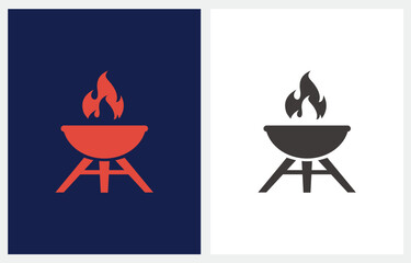 BBQ Grill Barbecue with Smoke or steam logo icon vector 