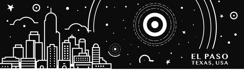 USA El Paso city vintage banner with abstract black and white cityscape and skyline. Retro vector horizontal illustration for Texas state, United States of America