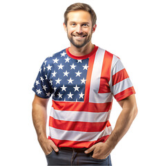 worker wearing t shirt with American us flag color transparent background - obrazy, fototapety, plakaty