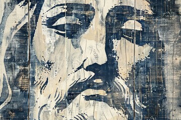 jesus face in grainy woodcut design