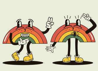 funny rainbow characters in the groove style vector illustration - obrazy, fototapety, plakaty