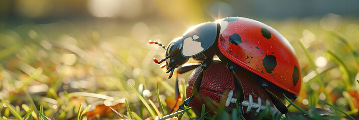 a Ladybug playing with football beautiful animal photography like living creature