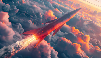 Hypersonic Missile Soaring at Sunset.