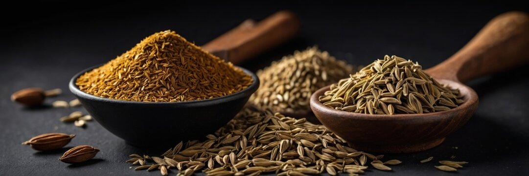 Cumin on a black background.