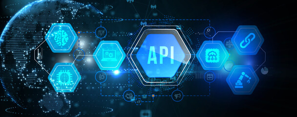 API - Application Programming Interface. Software development tool. Business, modern technology, internet and networking concept. 3d illustration