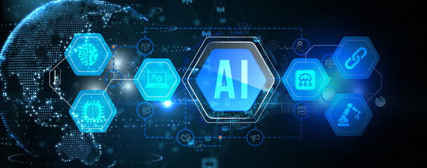 AI Learning and Artificial Intelligence Concept. Business, modern technology, internet and networking concept. 3d illustration