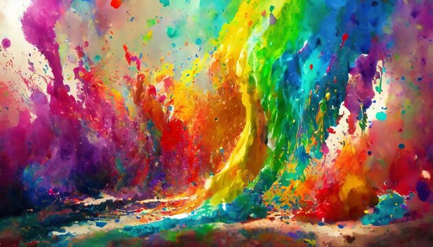 Colorful paint splash in the ground. Rainbow colors element design 
