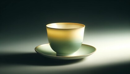 A high-quality, detailed image of a delicate porcelain teacup with a smooth gradient glaze transitioning from soft yellow to gentle green.