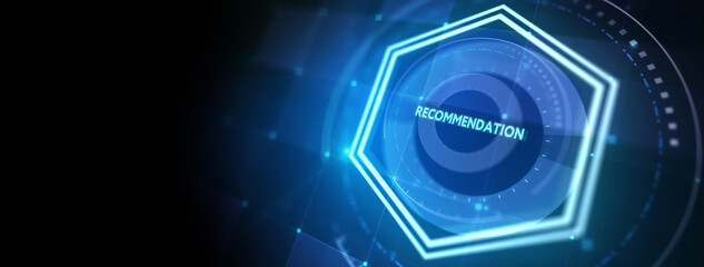 Business, Technology, Internet and network concept. The word Recommendation on the virtual screen. 3d illustration