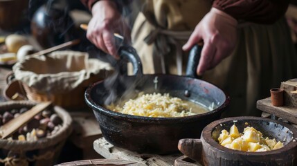 A historical reenactment of ancient cooking methods, offering a glimpse into culinary history and traditions.