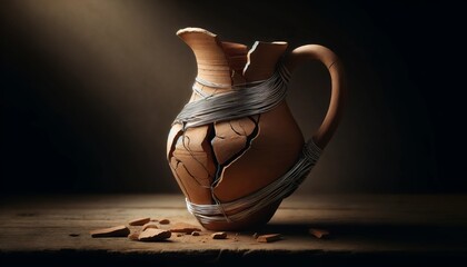 Imagine an image of a cracked clay pitcher with the fragments bound together by strands of silver wire.