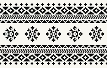 Poster Ethnic tribal Aztec black and white background. Seamless tribal pattern, folk embroidery, tradition geometric Aztec ornament. Tradition Native and Navaho design for fabric, textile, print, rug, paper © Play a day