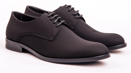 A pair of sleek black dress shoes with a smooth finish and classic lace-up design.