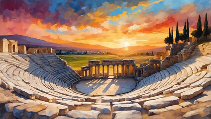 Port City's Ancient Roman Amphitheater - obrazy, fototapety, plakaty