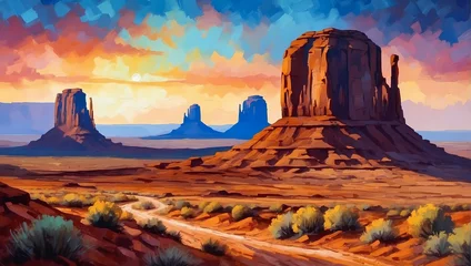 Fotobehang Colorado Valley Sunset Landscape with Mountains and Dramatic Sky © namoi