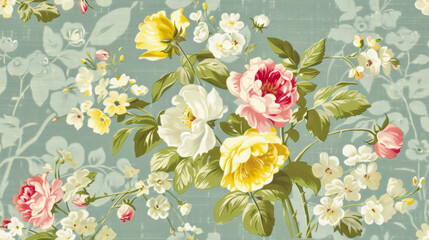 seamless pattern with spring floral bouquets texture wallpaper background
