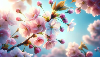 An image that encapsulates the fresh, awakening beauty of spring with a close-up of cherry blossoms in soft pink hues.