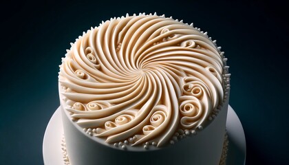 A close-up, high-resolution image of a frosted cake with spiral pattern icing.