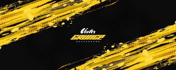 Poster Abstract Black and Yellow Dirty Grunge Background with Halftone Effect. Sports Background with Brush Stroke Illustration © WzKz