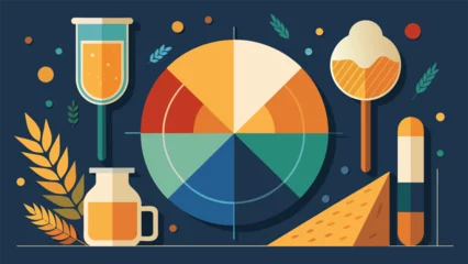 Fotobehang A colorful graphic showing the nutritional breakdown of grains highlighting their importance in creating beer. The illustration also includes © Justlight