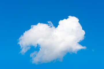 Round white cloud on blue sky as background. Sky around the cloud. Head with open mouth