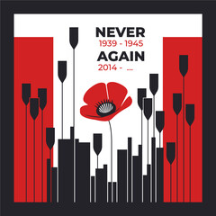 Never again. 8 may. World War II Remembrance Day. Day of Remembrance and Victory over Nazism in World War II 1939 – 1945. Vector