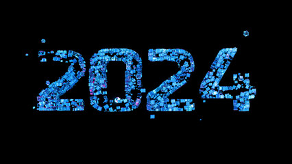 Futuristic Year 2024 Blue Cube Formation