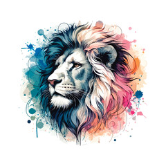 Watercolor Lion Head Illustration For T-shirt Print